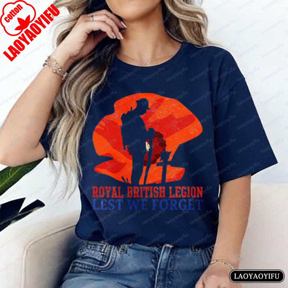Remembrance Day Tee Poppy Soldier  Printed Tshirt British Legion Casual Tops Vintage Classic Fashion Patriotic Women Clothes