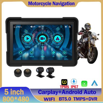 5-дюймовый мотоцикл Carplay водонепроницаемый 1080P WiFi беспроводной Android-Auto DVR монитор видеорегистратор GPS навигация TPMS