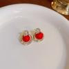 Simple Cute Red Geometric Rhinestones Stud Earrings  New Korean Style Earings Jewelry Wholesale