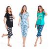 Plus Size Cartoons Print Summer Pajamas Sets Short Sleeve Tshirt and Cropped Pants Poly-Cotton Sleepwear Suit Comfort Homewear Clothing European Fit