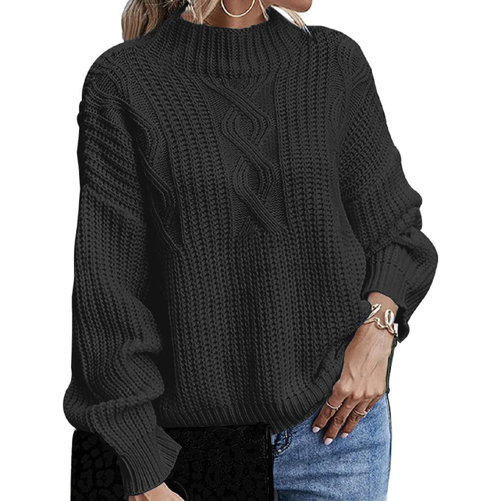Женский свободный удобный свитер с воротником, однотонный вязаный свитер с длинными рукавами, пуловер