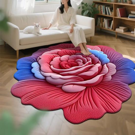 Floor Mat 3D Floral Design Non-Slip Dot-Embossed Backing Quick-Drying Plush Carpet Soft Comfort Bath Rug Home Decor