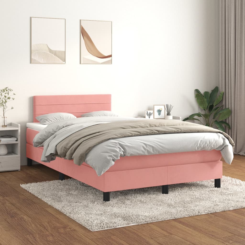Box Spring Bed with Mattress Pink 120x200 cm Velvet
