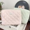 YT Soft and Portable Quilted Handheld Toiletry Bag, Small Handbag, Miscellaneous Storage Bag, Bubu Pink and Green Plaid Makeup B