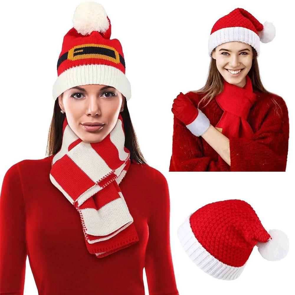2/3Pcs Set Christmas Knitted Gloves Soft Xmas Gifts New Year Gift Santa Cap  for Men Women