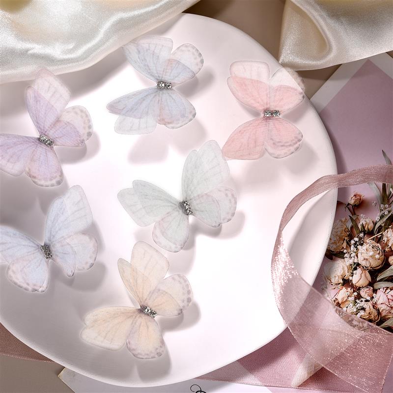 10 шт. Двойная ромбовидная сетка с принтом бабочек, ювелирные изделия, головные уборы, одежда, сделай сам, ручная работа, сетка, цветок, нашивка, древняя заколка для волос в стиле ханьфу