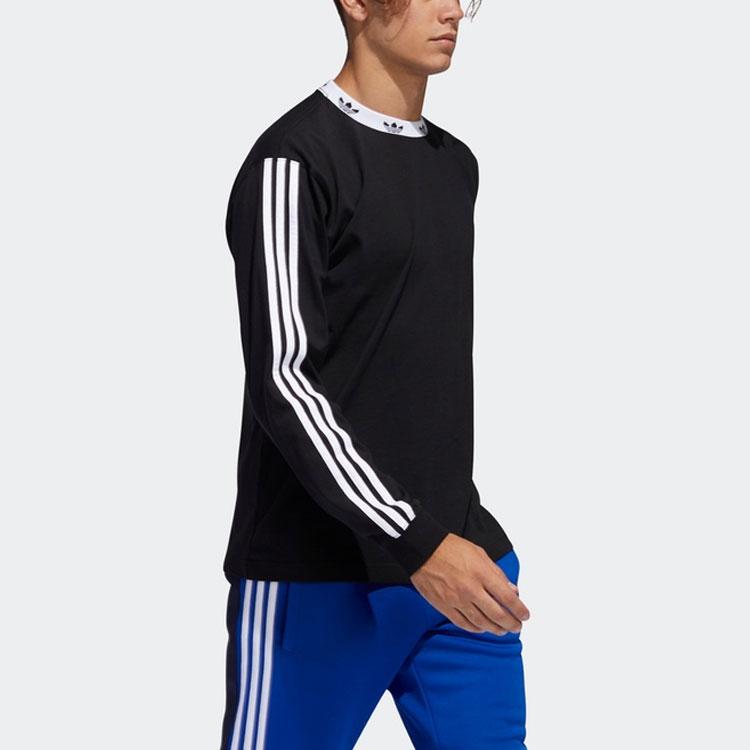 adidas Мужская футболка с длинными рукавами в рубчик в виде трилистника Originals и воротником с вышивкой логотипа, черный FM1506