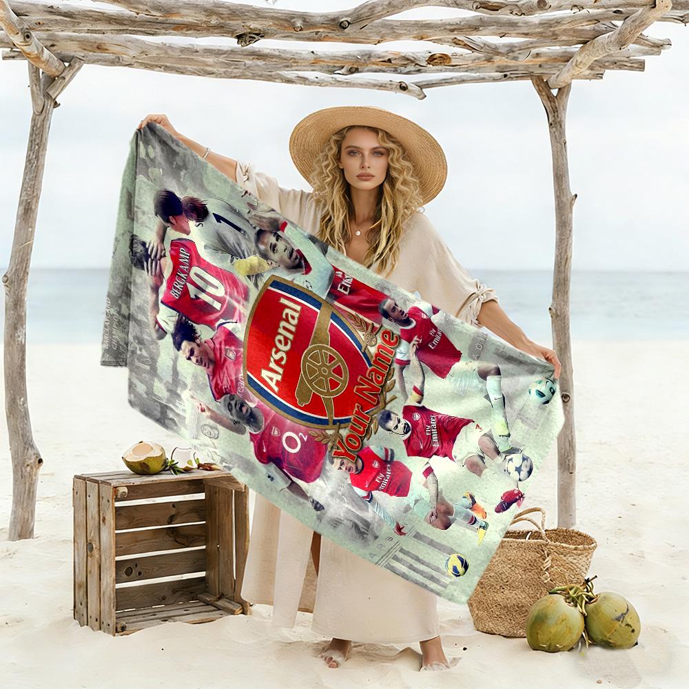 Arsenal F.c. Customizable Name Beach Towel Super Soft Microfiber Quickdry Fabric Suitable for Swimming Gym Camping Yoga Vacation