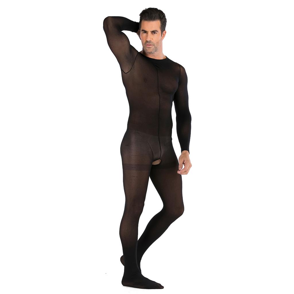 Underwear, Men's One-piece Stockings, Long-sleeved Nightclub Open-file Sexy Pajamas JJ Set of Sexy Full-body Stockings