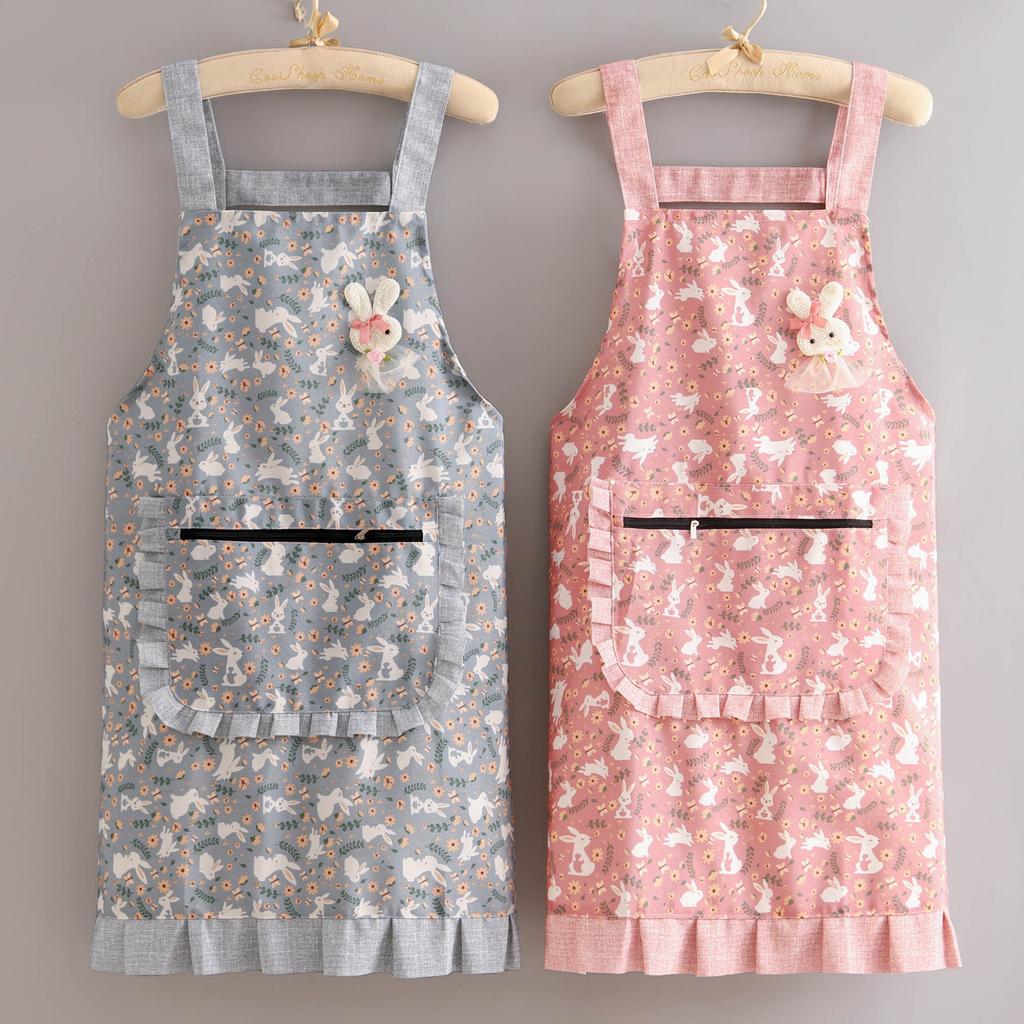 2025 Canvas Apron Women Cute Home Kitchen Anti-fouling Wear-resistant Breathable Cooking Apron Workwear with Large Pocket