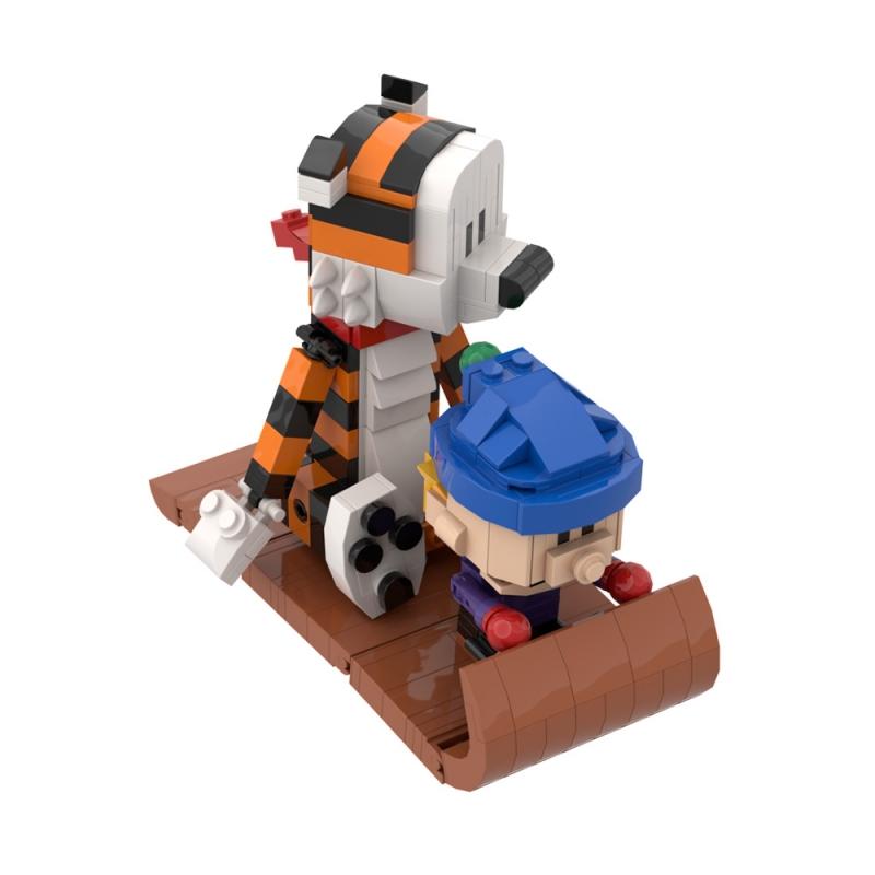 MOC Кэлвин и Хоббс Модель Строительные блоки Сани Тигр Мультяшная Фигурка для Активности Собранный Кирпичный Конструктор Детский Подарок на День Рождения