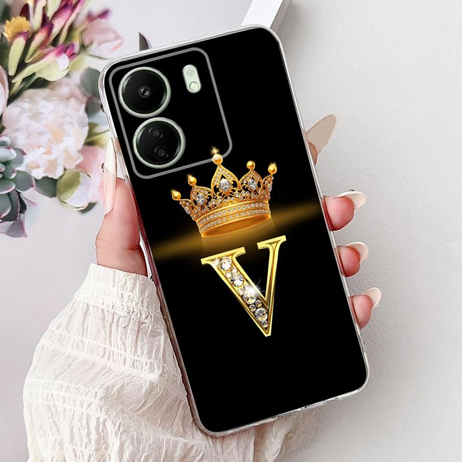 For Xiaomi Redmi 13 13C 4G 5G Soft Silicone Phone Case Crown Letters Initials Cover For Redmi13c 13 C Realme13 Clear Back Cover