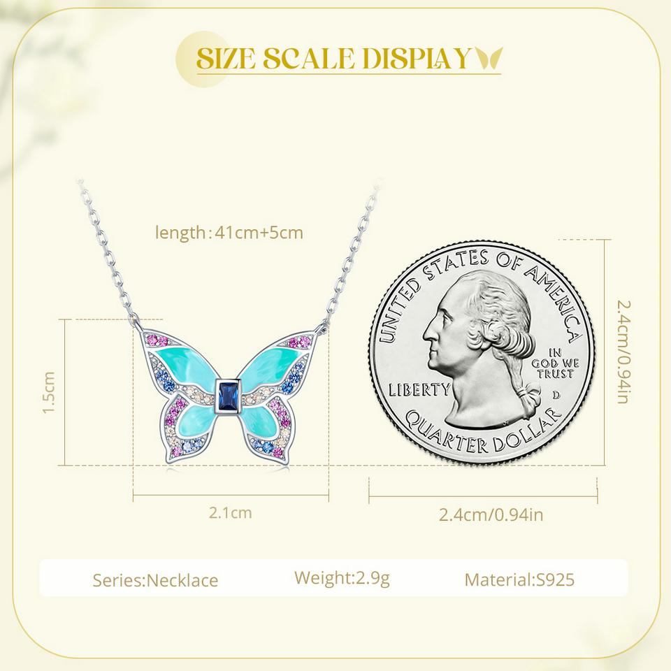 WOSTU 925 Sterling Silver Colorful Butterfly Charm Necklace Spring Jewelry Gift For Cute Insect Chain Necklace Birthday Gift