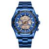 BINBOND Men's Quartz Watches Top Brand Luxury Stainless Steel Waterproof Hollow Out Blue Big Male Wristwatches Relogio Masculino
