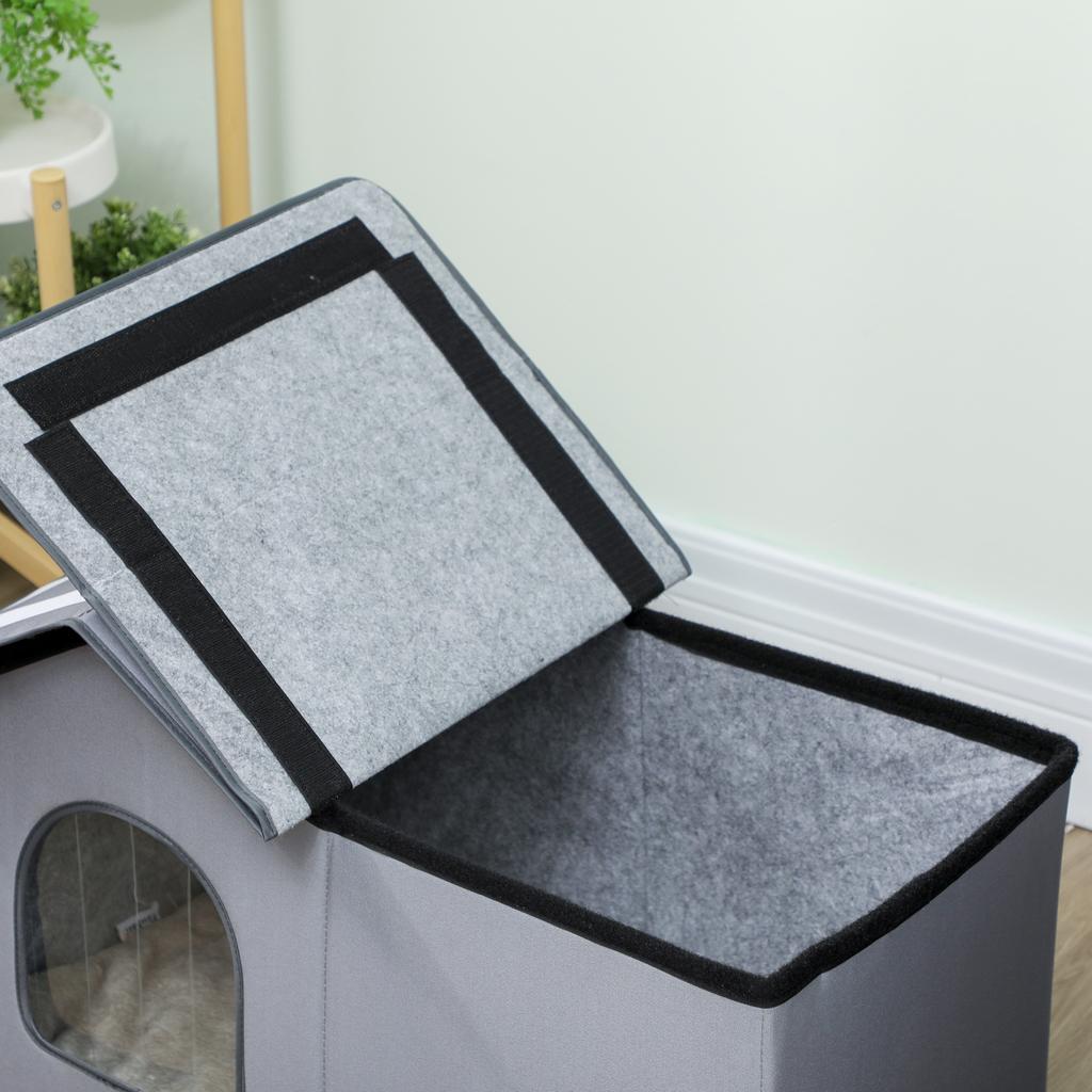 Outdoor Cat House, Weather Resistant Feral Cat Cave with Elevated Base and Cushion for Winter, Grey
