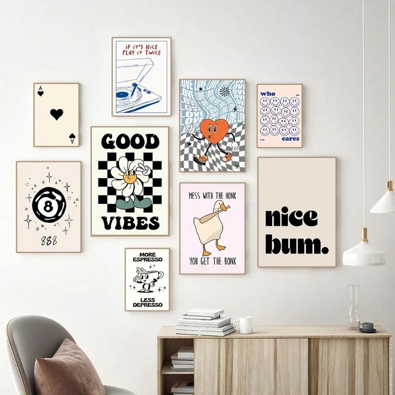 Vintage Pink Cartoon Print Canvas Posters Wall Art Poster Home Decor Canvas Print Painting Living Room Bedroom Decor Unframed