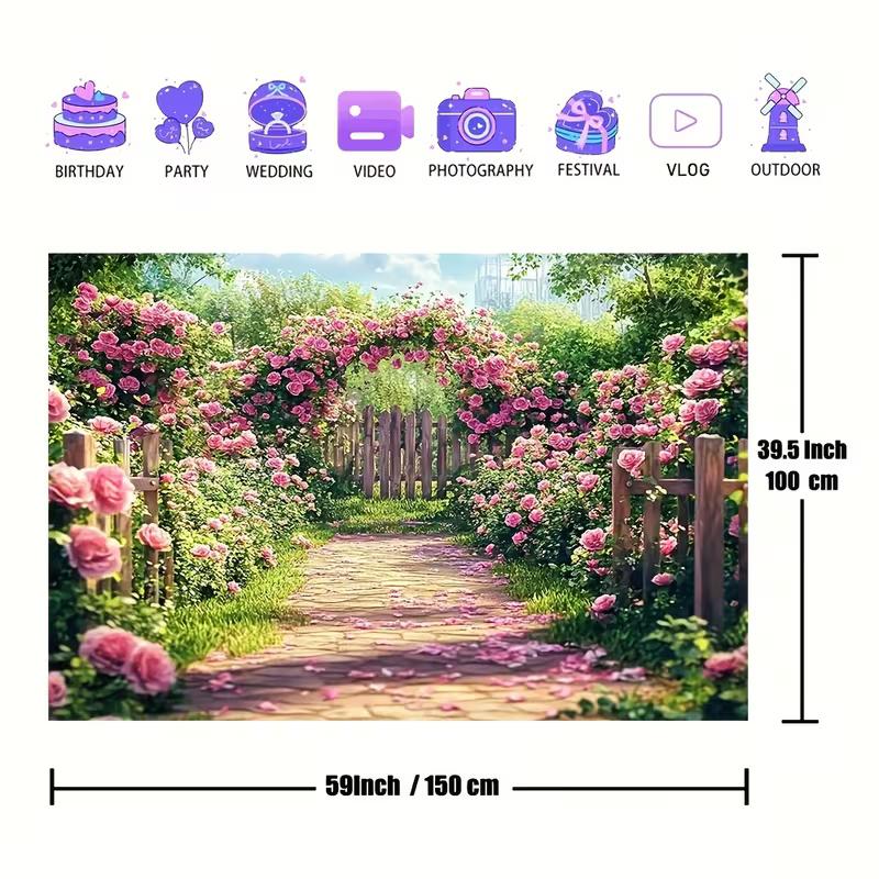 2D Розовый Сад Роз Дорожка Фотофон Цветочный Забор Фон