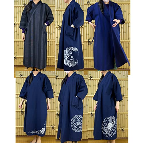 [momoten] [Эксклюзивный бренд Amazon] Оригинальное кимоно Mizuyagi (Рабочая одежда, Самуэ, Хаори, Халат, Фартук) Черные полосы, 120 см в длину