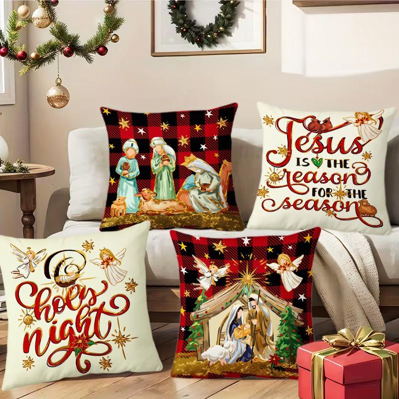 Christmas Pillow Cover 45x45cm Square Plush Decorative Cushion Case Sofa Bed Holiday Home Decor