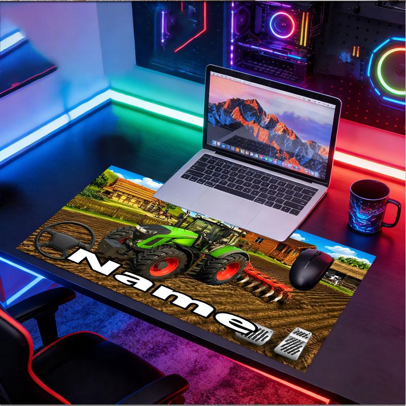 Custom Name Personalized Landwirtschafts‑Simulator Pattern Mousepad, Laptop PC Desk Mat, Decorative Desk Mat for Home Keyboard Pad Gift