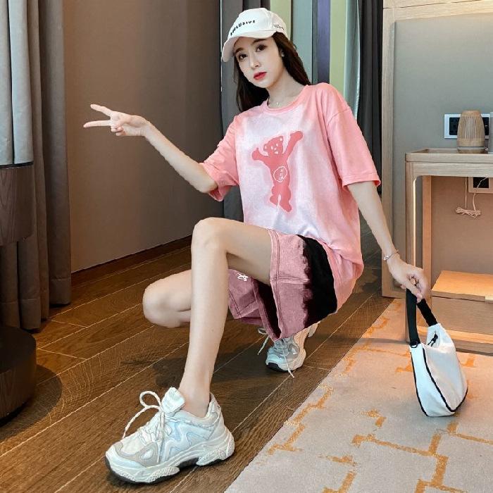 Омолаживающий спортивный костюм для женщин в летней моде, стильный и модный, повседневные шорты, большой размер, комплект из двух предметов