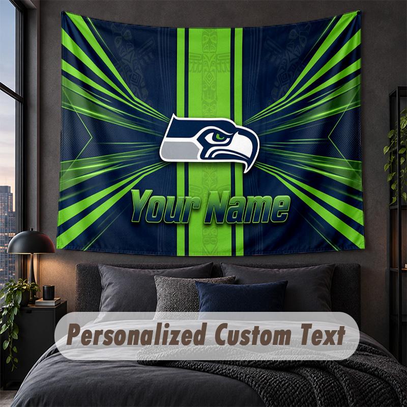 Custom Name Text Tapestry,Seattle Seahawks Decorative Wall Hanging, Background Tapestry For Home Bedroom