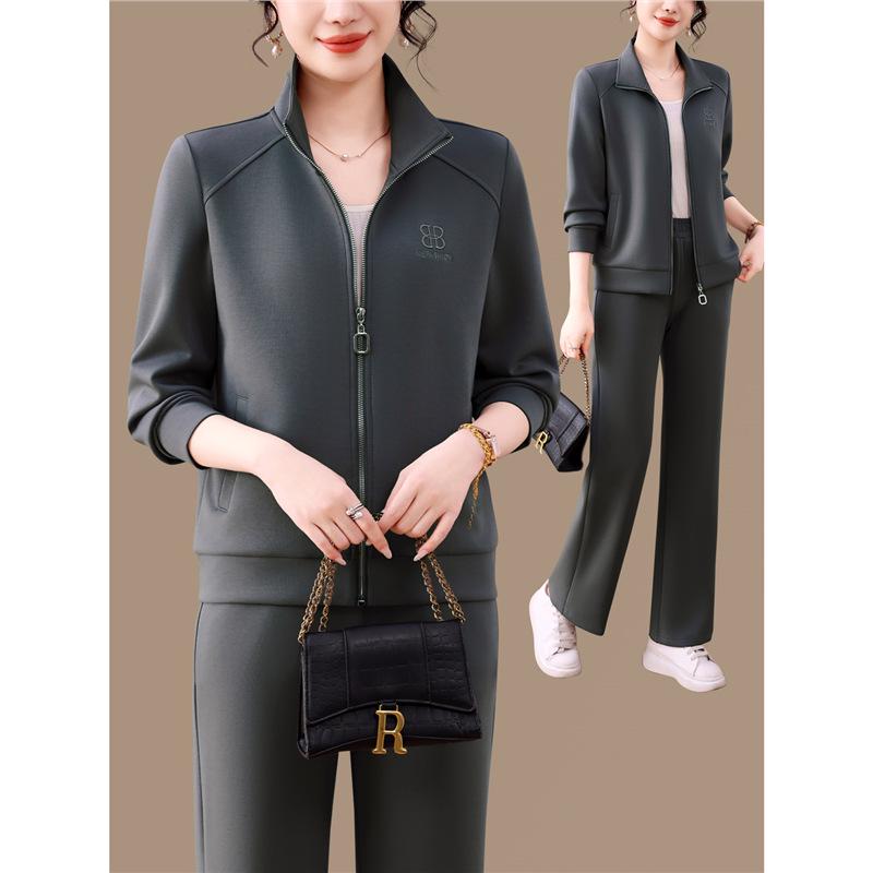 Женский модный костюм-двойка: Куртка с длинным рукавом и брюки широкого кроя для весны и осени