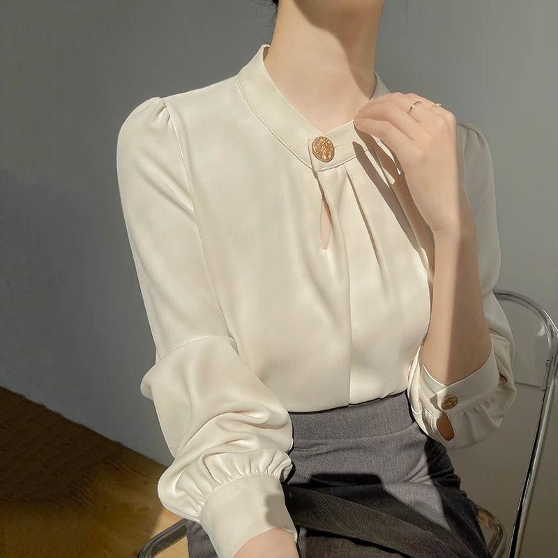 French Apricot Long-Sleeve Top - Spring/Autumn Design for Women