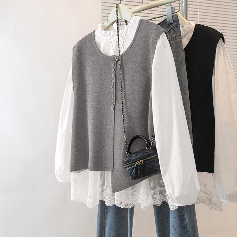 ZANZEA Women Casual Round Neck Long Sleeve Lace Splice Blouse