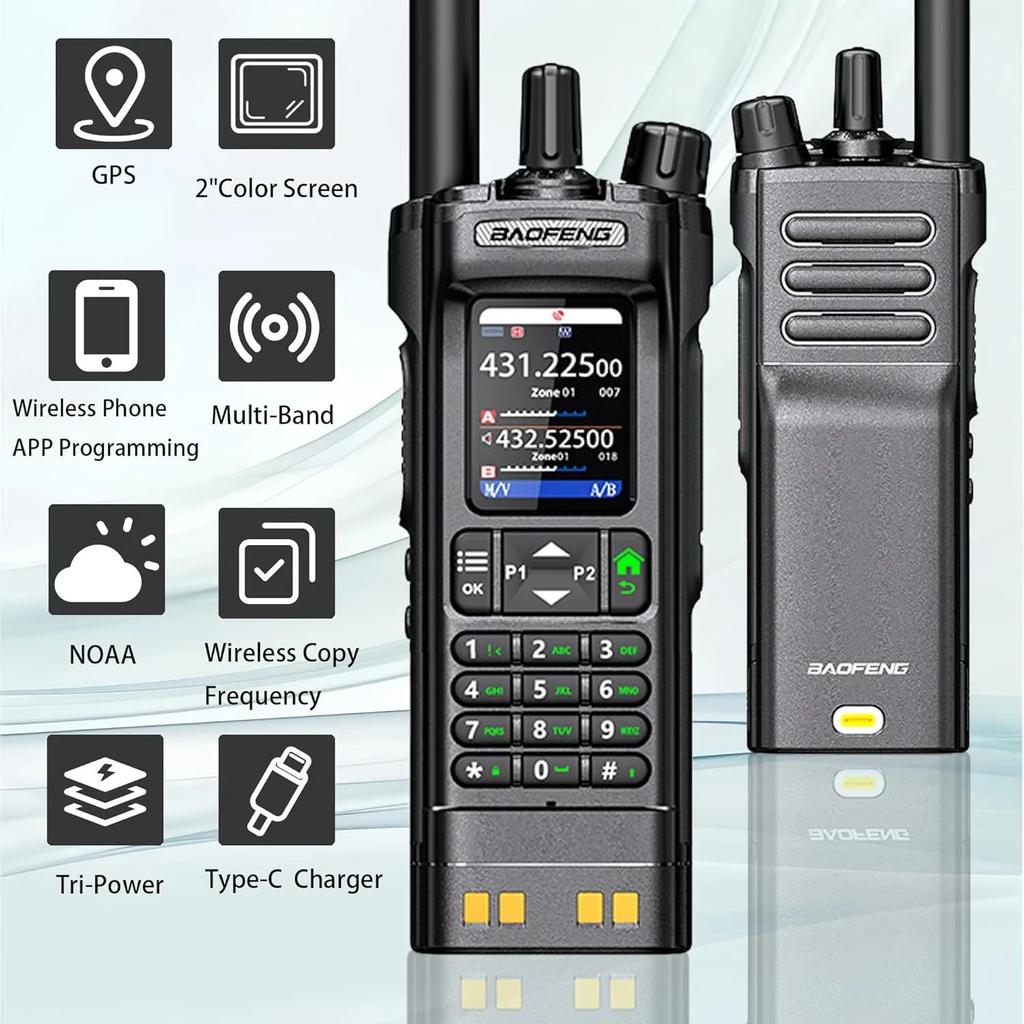 BAOFENG UV-32 10W Dual Band Walkie Talkie Long Range GPS NOAA APP Write Frequency 2500mAh Type-C Black