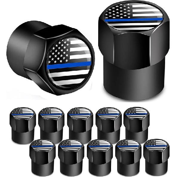 Dsycar 12 Pack Chrome American Flag Valve Stem Cap Aluminum Hexagon Design, with Rubber Ring, Universal fits Cars, Trucks, Motorcycles, Bicycles