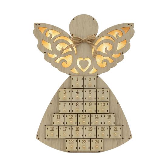 Wooden Christmas Decor Angel Advent Calendar with 24 Storage Drawers, Countdown for Candy to Tabletop Decoration Winter Holiday Party Favors