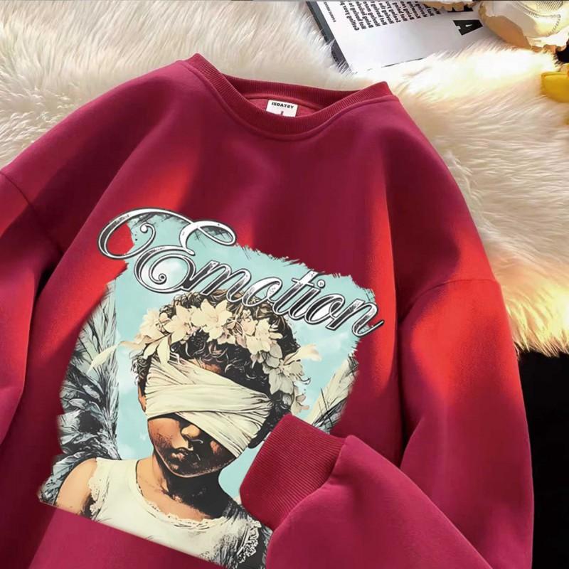Oversized Vintage Dark Academia Angel Print Hoodless Sweatshirt Men Women Fall 2025