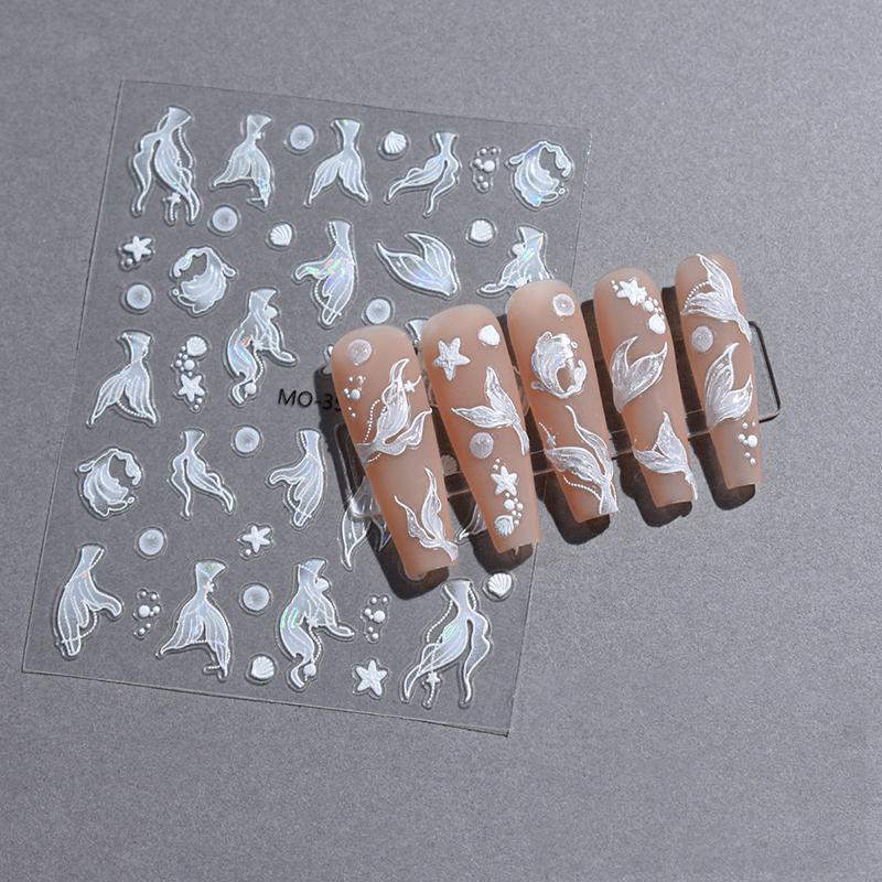 5D голографические наклейки для ногтей в виде хвоста русалки наклейки для ногтей в виде моллюсков и звезд с изображением морских звезд декор для ногтей в виде океанического дизайна маникюрная фольга