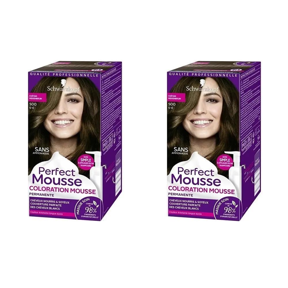 Schwarzkopf Идеальный мусс для окрашивания волос 2 упаковки 500 Каштановый Стойкий цвет 500 Каштановый Без аммиака SCHWA