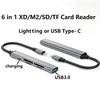 6-в-1 OTG кард-ридер с портом для зарядки, адаптер Lightning/Type-C, поддержка SD TF M2 XD USB-накопителя, мыши для iPhone Android