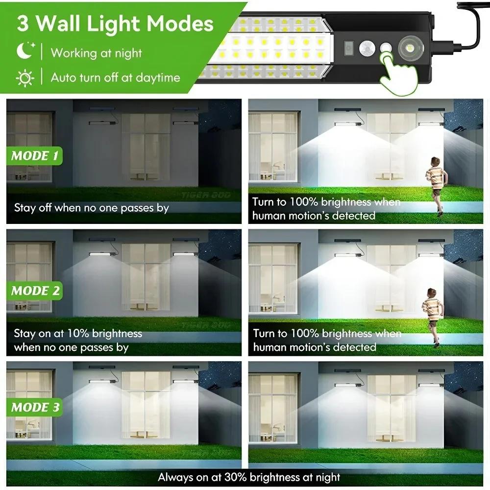 Solar Wall Light Motion Sensor Hanging Lights USB Charging Indoor Outdoor for Garage Garden Emergency Lighting with Remote