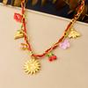 DIEYURO 316L Stainless Steel Sun Flower Heart Crystal Multi Pendant Necklace Lady Vintage Colored Woven Rope Neck Chain Jewelry