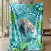 White Tiger in Flowers Theme blanket Lightweight Warm Flannel Blanket Decorative Throw Blanket for Home Decoration