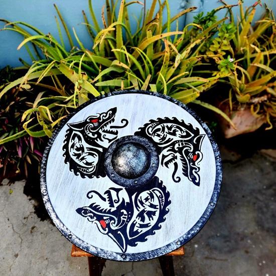 60,96 см Деревянный щит с принтом дракона Копия средневекового щита викинга Щит Вальхаллы Фенрир Серый потертый в бою Щит