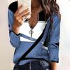 Long Sleeve Loose Women Blouse Soft Texture Zipper Neck Geometric Print Patchwork Top Clothing
