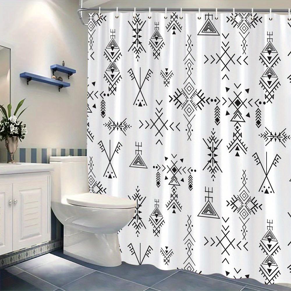 Черная геометрическая tribal шторка для душа - 70x70 дюймов, полиэстер, можно стирать в машине, современный минималистичный дизайн, модная тема