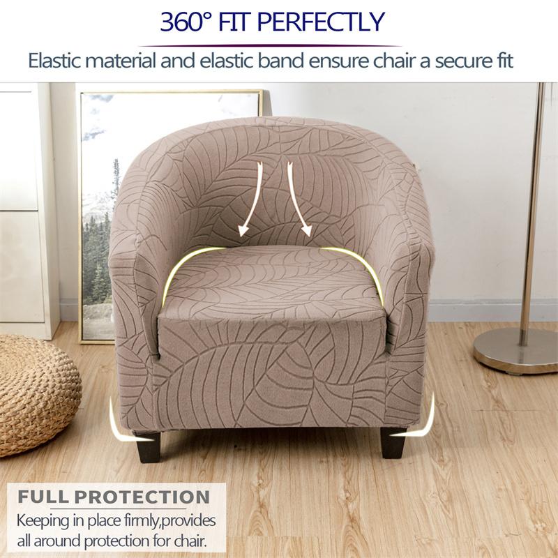 Elastic Club Chair Cover Leaves Jacquard Single Armchair Slipcovers Living Room Solid Color Bar Sofa Covers Furniture Protector