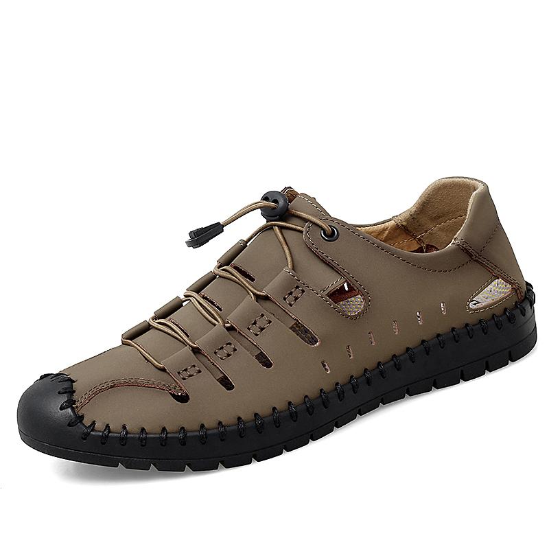 Летняя и осенняя новая мужская обувь большого размера, индивидуальная модная обувь на толстой подошве, кожаная обувь на полой основе, дышащие и удобные кроссовки