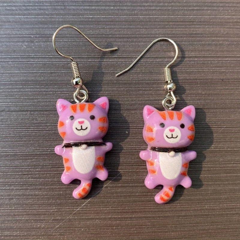 Trendy Cute Resin Cat Ear Hook Cartoon Girl Cat Earrings Sweet and Fresh Colorful Cat Earrings
