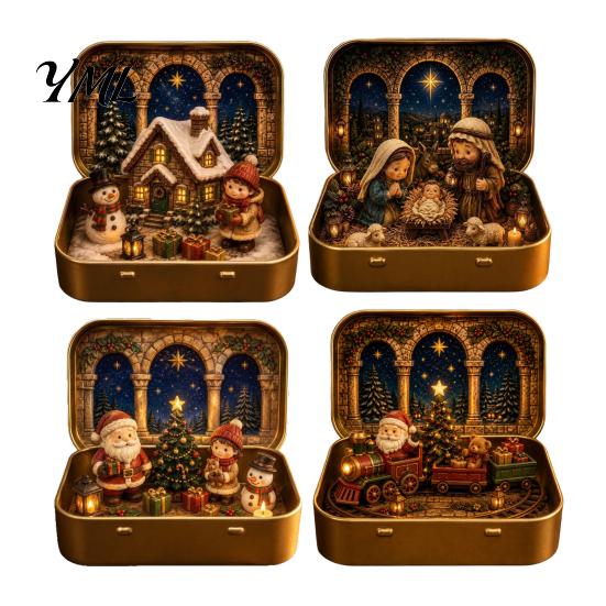 Stocking Stuffer Gift Tiny Christmas Wonderland in a Tin, Mini Holiday Diorama Decor, Miniature Winter Tabletop Village Scene with Santa, Tree, Gifts