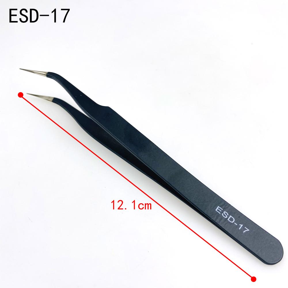 9pcs/set Anti-static ESD Stainless Steel Tweezers Maintenance Tools Industrial Precision Curved Straight Tweezers Repair