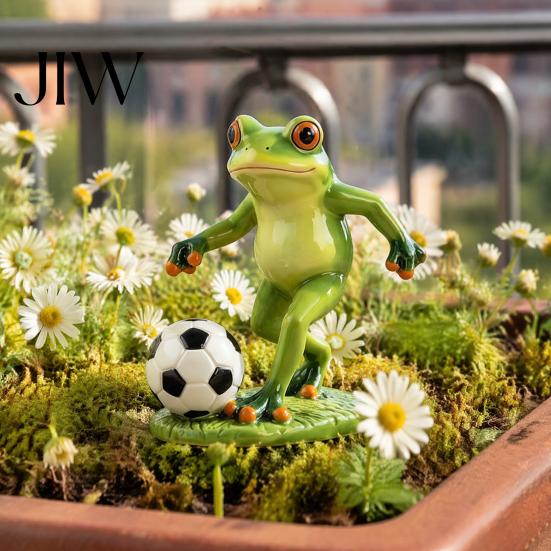 Frog Statue for Garden Football Player Statue, Cute Whimsical Stable Resin Figurine Outdoor Indoor Table