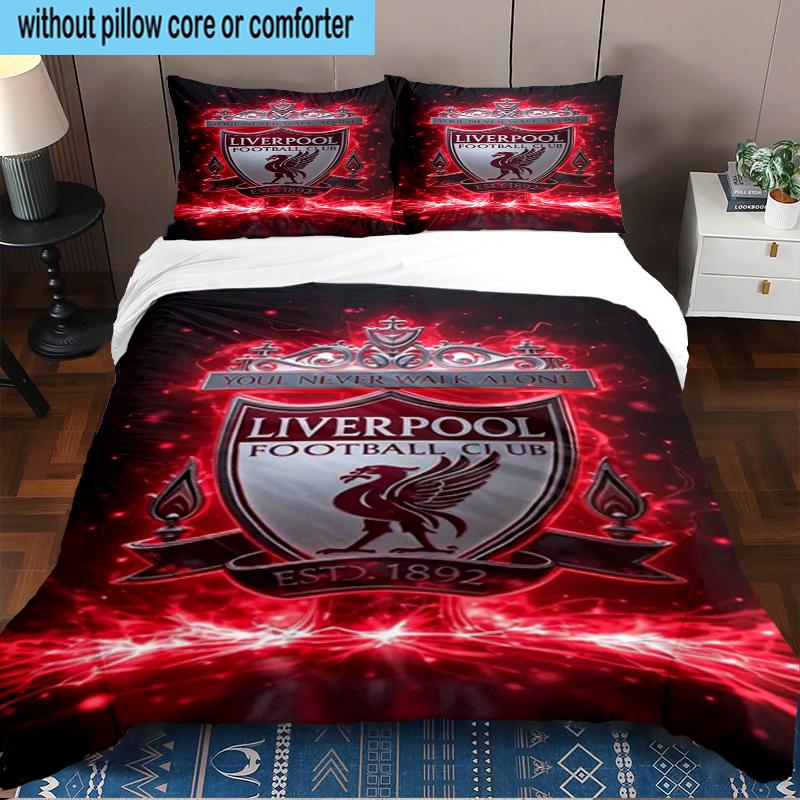 Liverpool Football Club 3PCS Bedding Set 2D Printing (Includes 1 Duvet Cover + 2 Pillowcases Coreless), Bedroom decor,Fan gift