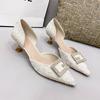 2025 новые туфли-лодочки на высоком каблуке с металлической пряжкой со стразами, темпераментный каблук-рюмка, открытые сбоку туфли, простые полые женские туфли в стиле инс